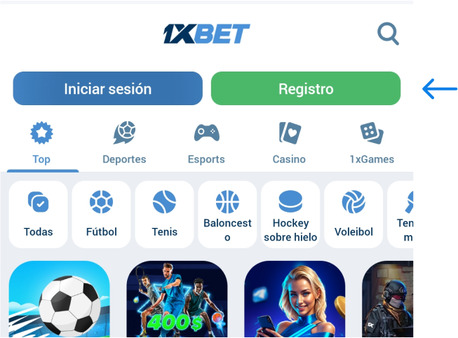 Busca la opción Crear una cuenta 1xbet Betapk Venezuela